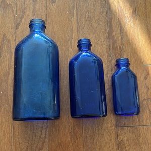 Genuine Phillips Milk of Magnesia set of 3 vintage antique cobalt blue bottles
